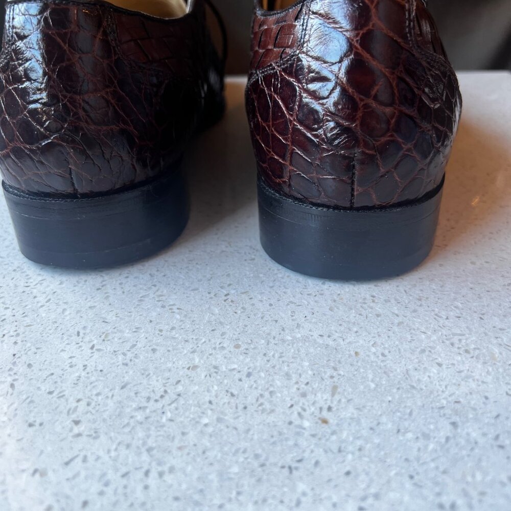 Florsheim Mens Brown Leather Weave & Croc Embossed Dress Shoes Size 10 D - Picture 3 of 12